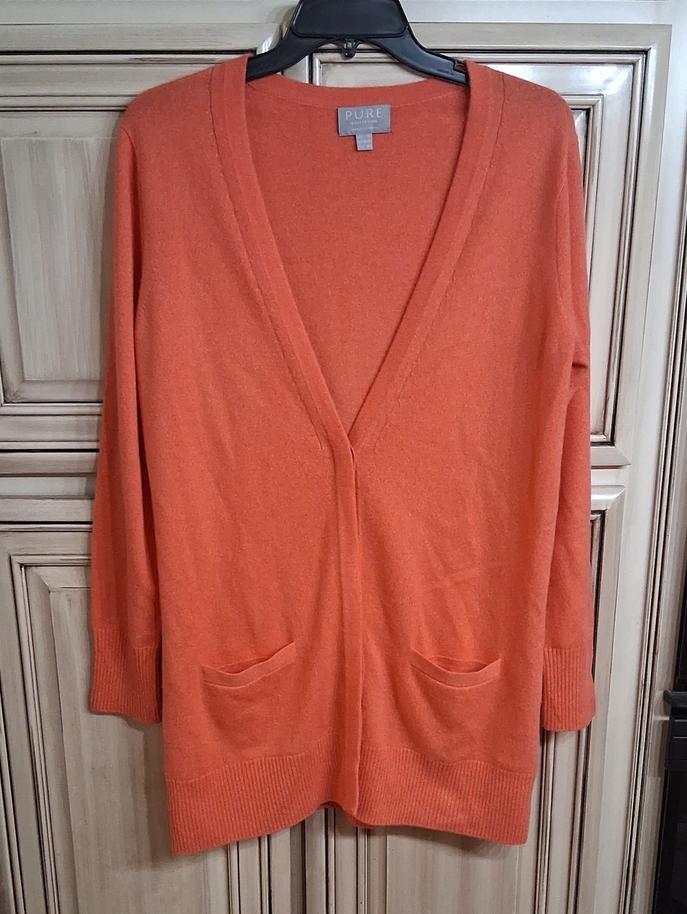 Pur Orange Open-Front V-Neck Cardigan with Pockets Size 8/10